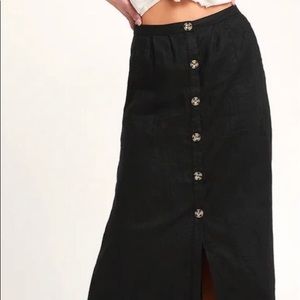 RHYTHM Amalfi Washed Black Button-Up Midi Skirt